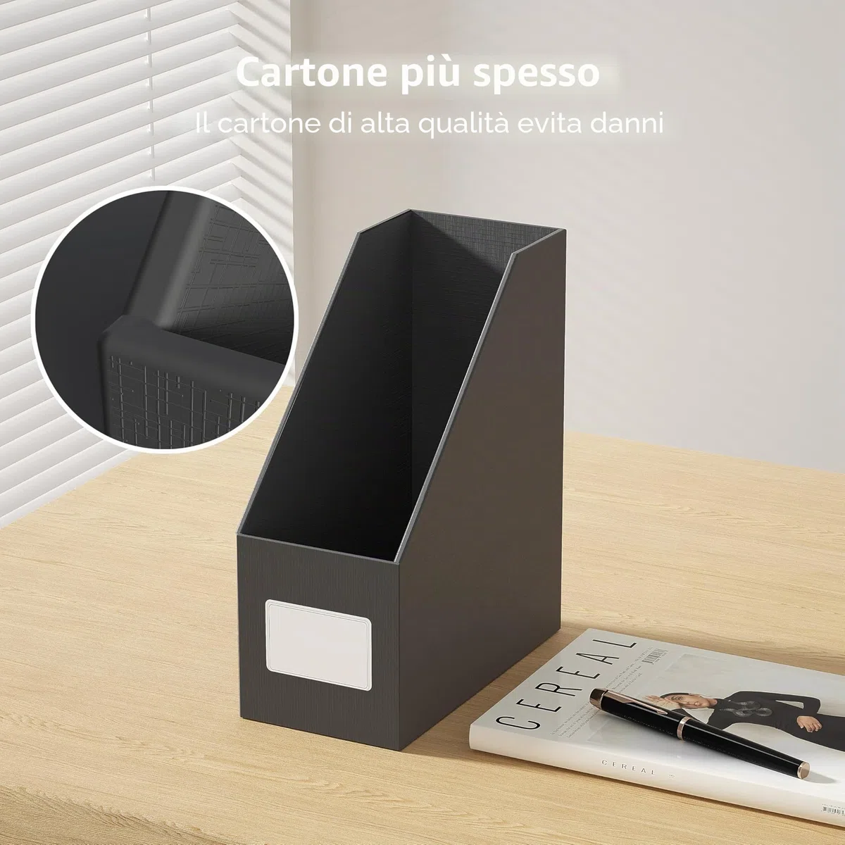 JiaWei Portariviste 3 Pezzi, Fondo Robusto, Realizzato in Cartone Extra Robusto da 1800 g/m², Larghezza 10,5 cm, A4 Cartella stand-up, per casa, ufficio e scuola - Nero