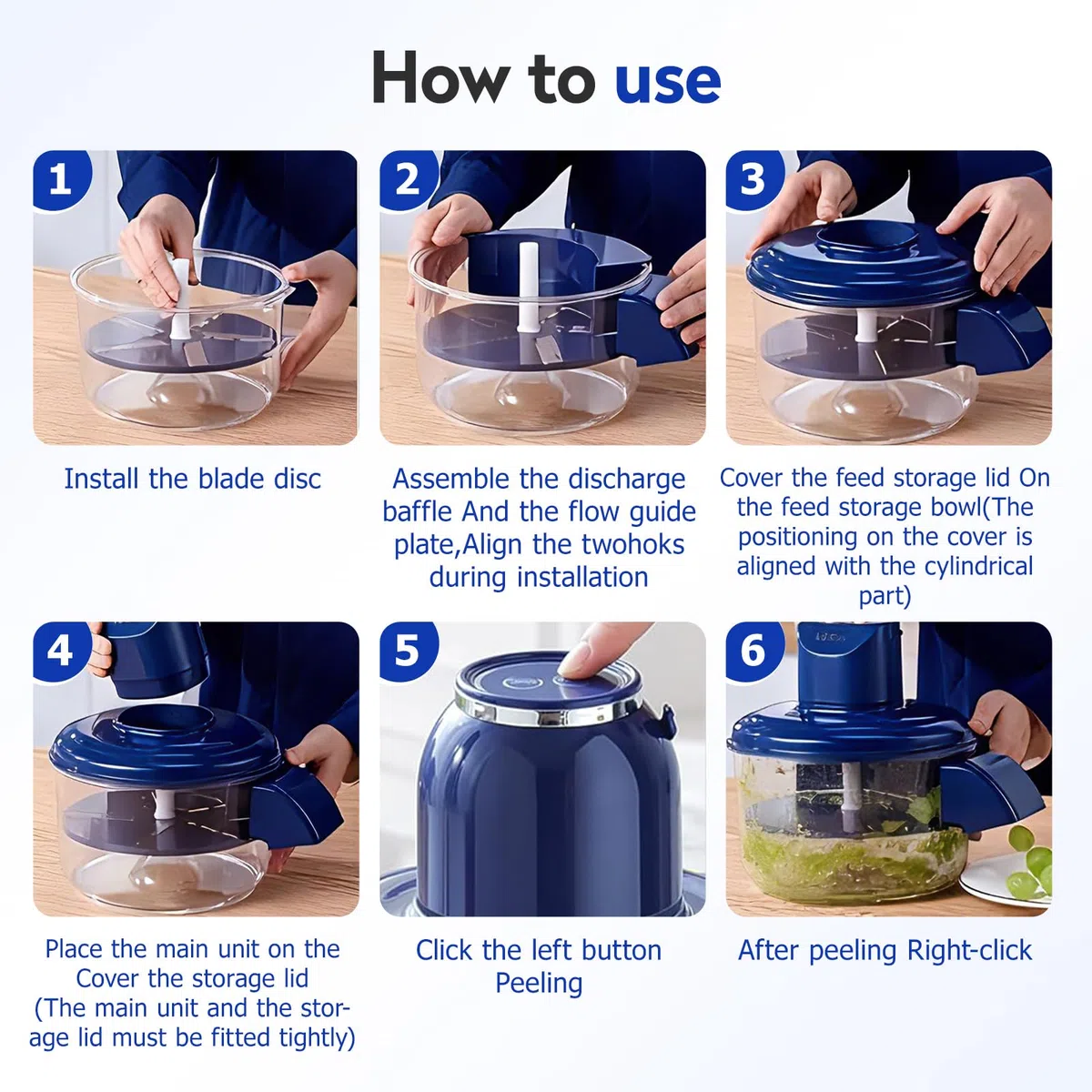 Pelapatate elettrico automatico automatico dell'aglio, USB Recahrgeable, strumento multifunzione piccolo pelapatate per uva, ciliegie, pomodori (Bleu)
