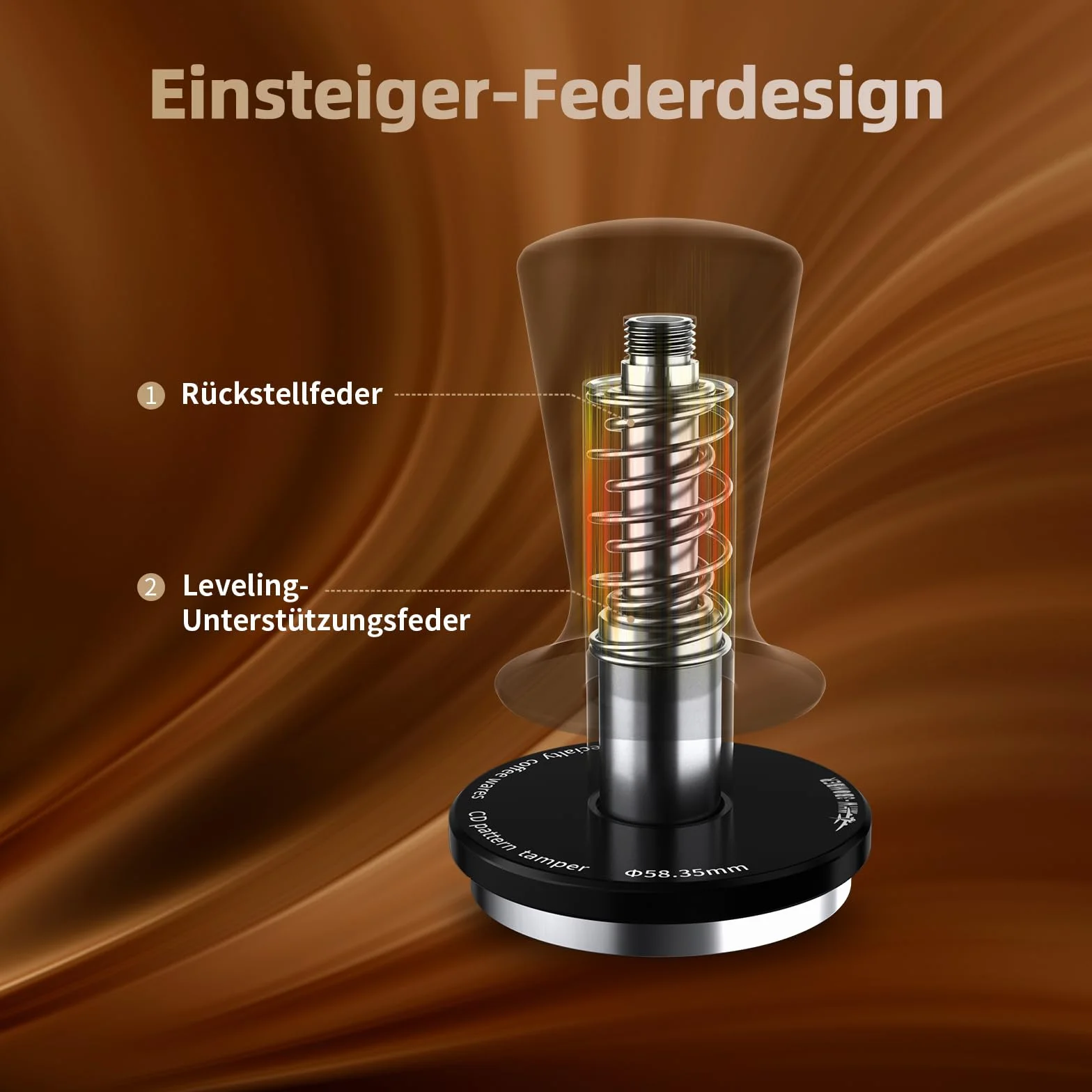 MHW-3BOMBER Tamper per caffè autolivellante da 58 mm, con rimbalzo automatico a 2 molle, strumento manomissione da 58,35 mm per macchine da espresso, strumento barista, T6101-OS