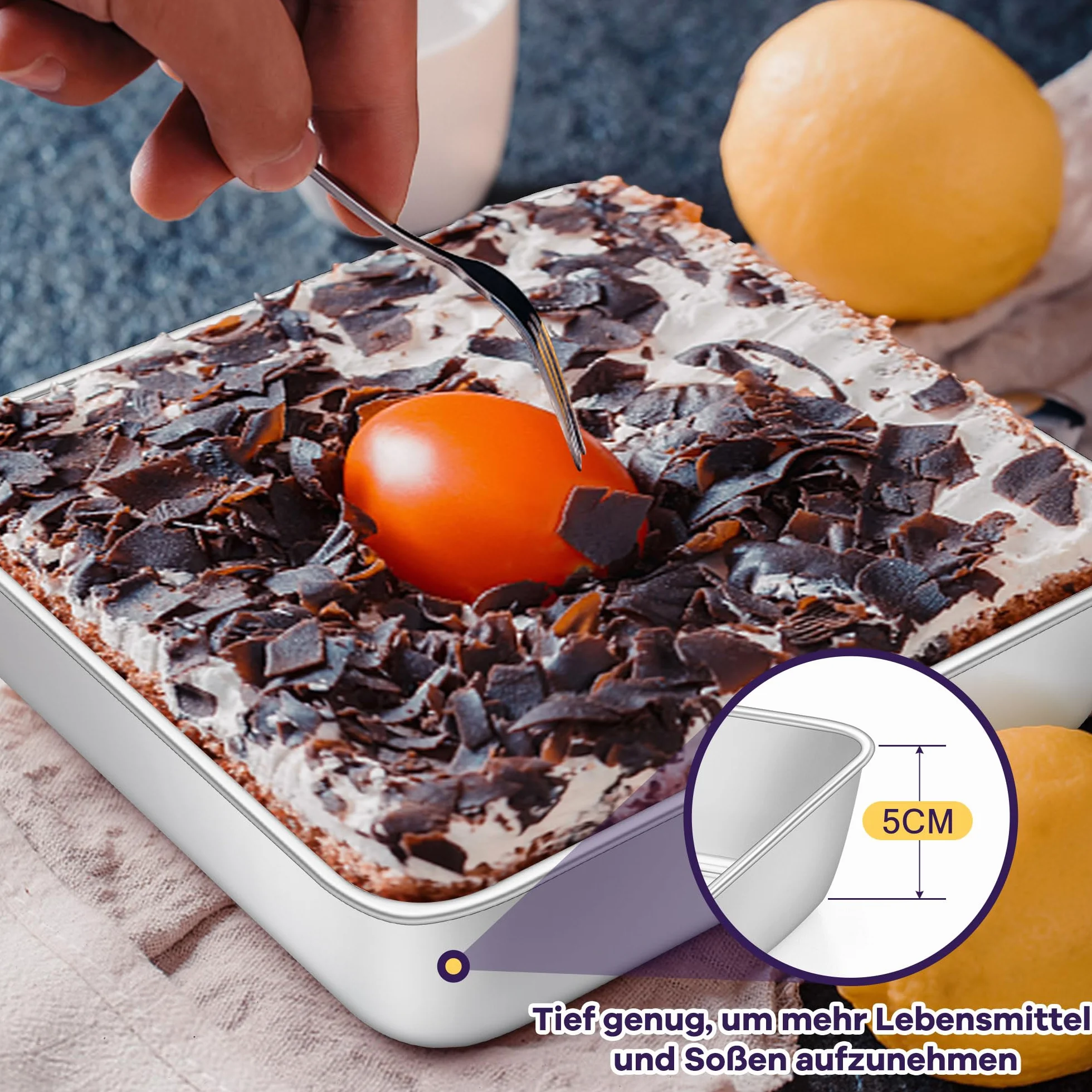 HaWare Set di 4 pirofile, quadrate, in acciaio inox, piccoli stampi rettangolari, ideali per lasagna/brownie/torte, sani e lavabili in lavastoviglie, 15 x 15 x 5 cm