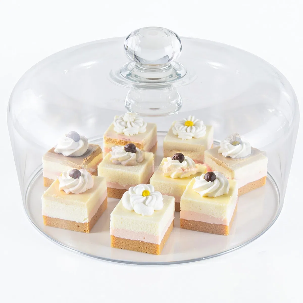 Copertura per torta in vetro da 27,9 cm, per alzata per torte, trasparente con coperchio a cupola in vetro per esposizione e protezione, adatta per cucina, compleanni e matrimoni