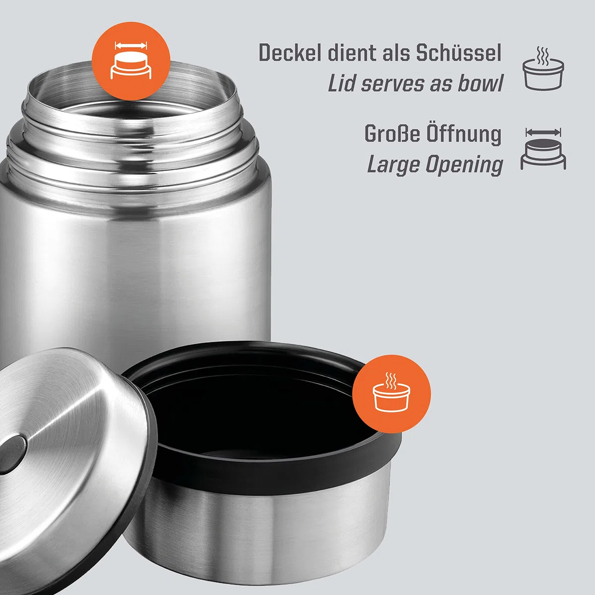 Esbit Sculptor - Contenitore termico per cibo, in acciaio inox, senza BPA, argento, nero e altro, 500 ml, 750 ml e 1 litro, per cibi caldi e freddi, per zuppe e insalate, per la scuola e il lavoro
