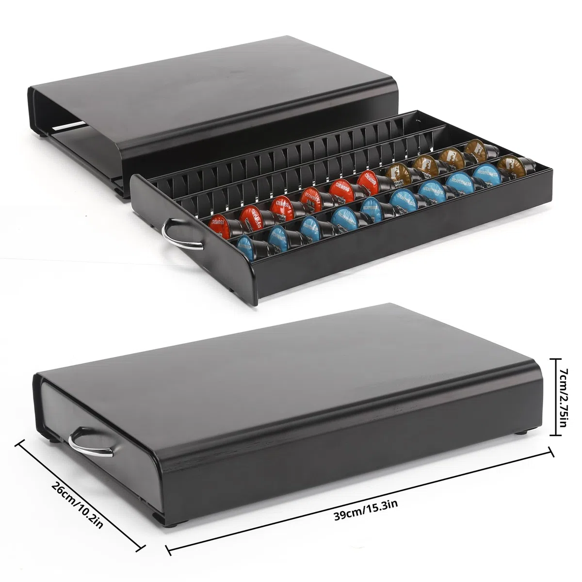 Cassetto Porta Capsule caffè,Porta Cialde per 40 Cialdes,Organizer per Capsule di Caffè,Cassetto per Capsule Supporto di Metallo,Nero.