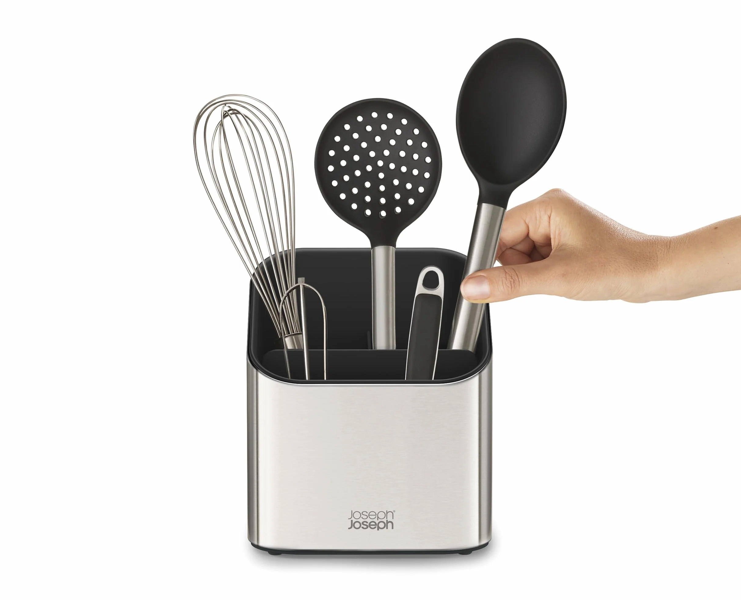 Joseph Joseph Surface - Portautensili in acciaio inossidabile con ampia capacità, piedini antiscivolo e divisori, portautensili e gadget da cucina a prova di impronte digitali - Grigio