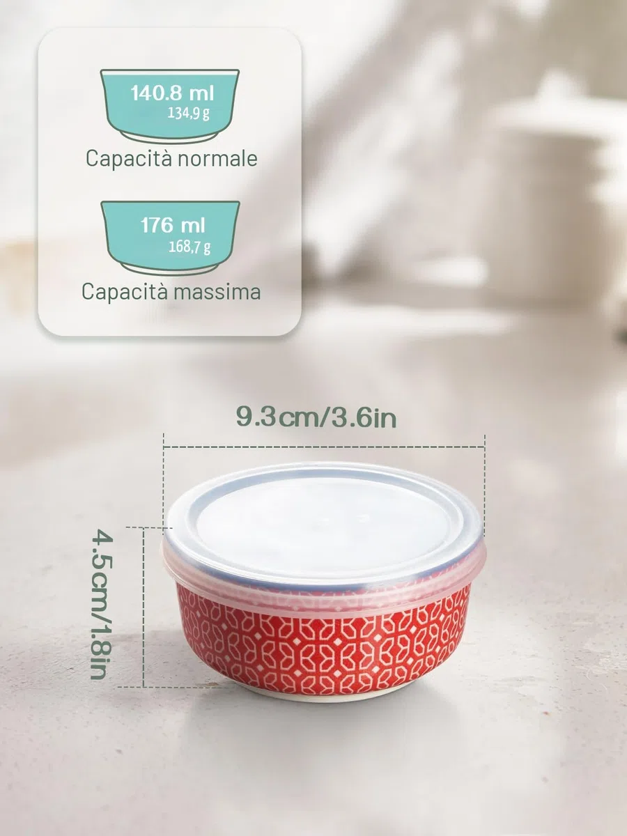 DOWAN Ciotole per Salse in Porcellana, 176 ml Ciotole per Dessert Set da 6 con Coperchi - Ciotola Impilabile per Salse, Snack, Dessert, Tapas, Creme Brulée Ciotole, Multicolore