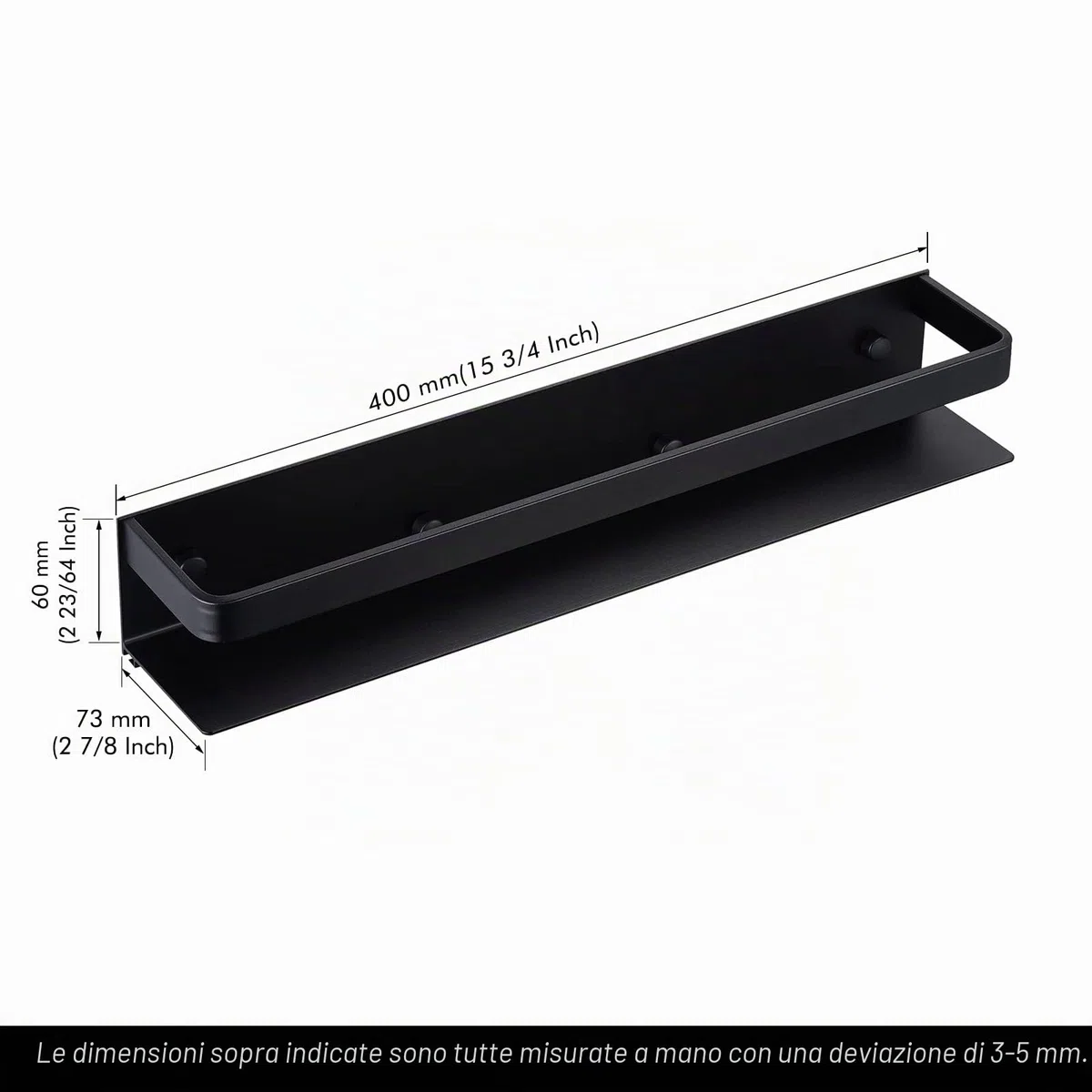 KES Porta Spezie Nero Portaspezie Cucina Mensola Organizzatore 40CM Appendere Alluminio Supporto da Parete 2 Pezzi, KSR401S40-BK-P2