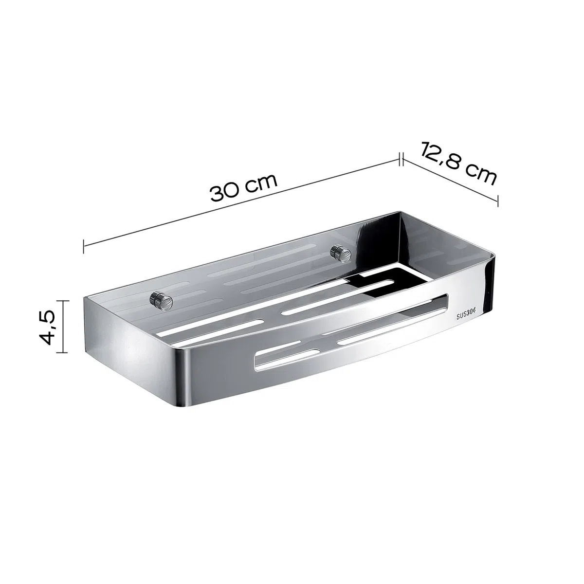 GEDY G-Hanoi, Porta Oggetti Doccia Rettangolare, Organizzatore Bagno in Acciaio Inox 304 con Finitura cromata, Design R&S Gedy, Misure 4,5x30x12,8 cm e 0,612 kg, 2 Anni di Garanzia