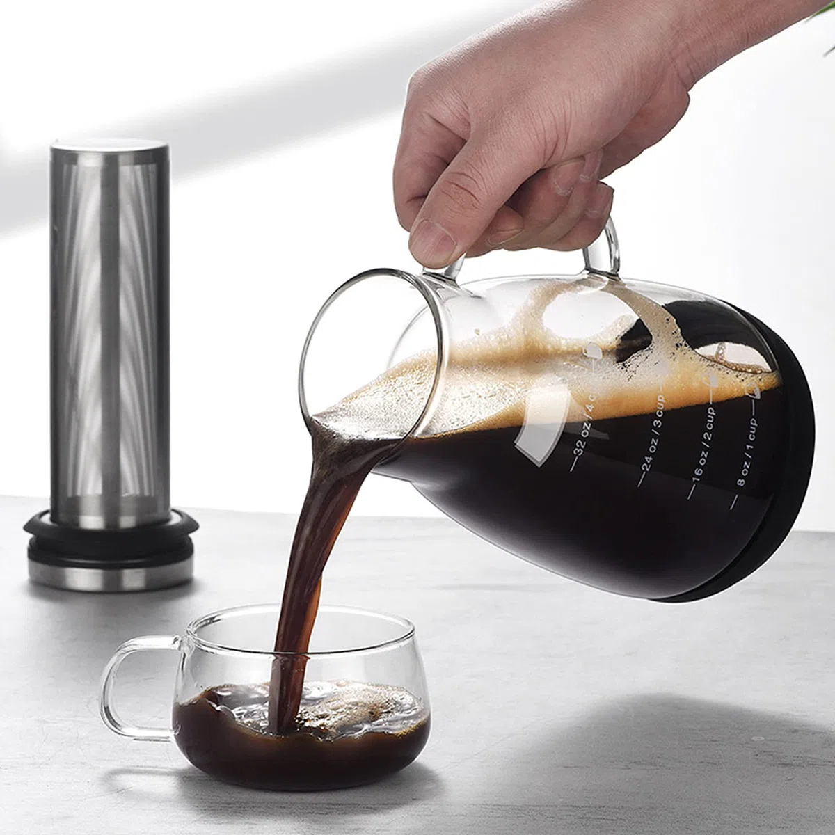Coffee Maker | Macchina da Caffè, Senza Plastica, Vetro, con Percolatore in Acciaio Inox, 960 ML