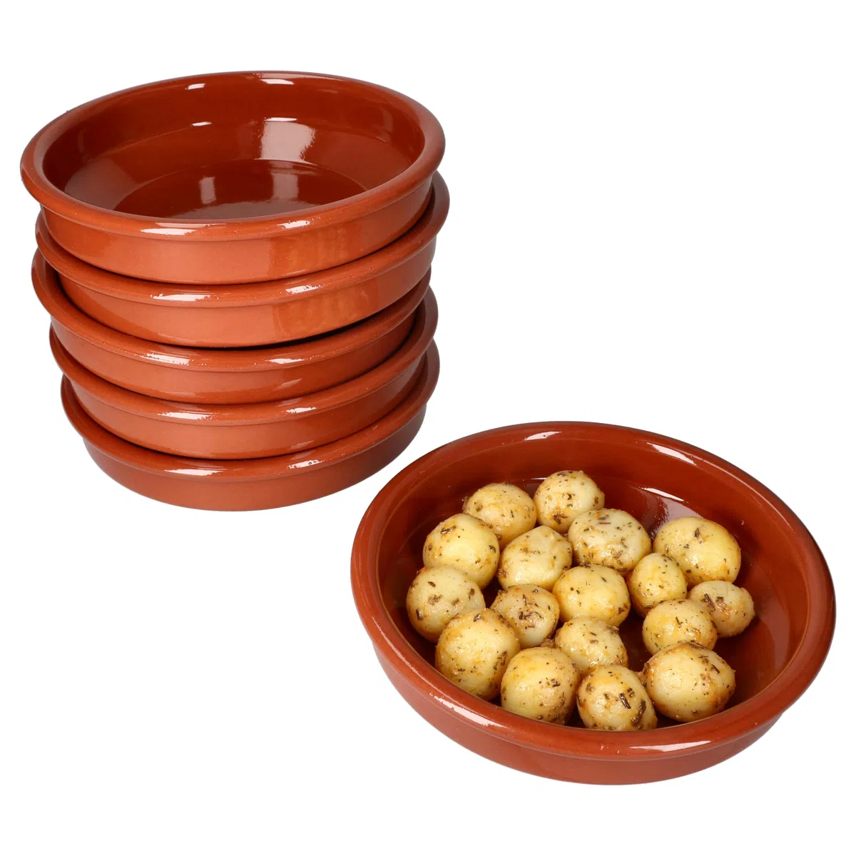 MamboCat Cazuela Set di ciotole in argilla Ø 20 cm misura L 6 ciotole per tapas crema bruclee ciotole mediterranee stoviglie in argilla medievale di alta qualità realizzate a mano in stile vintage