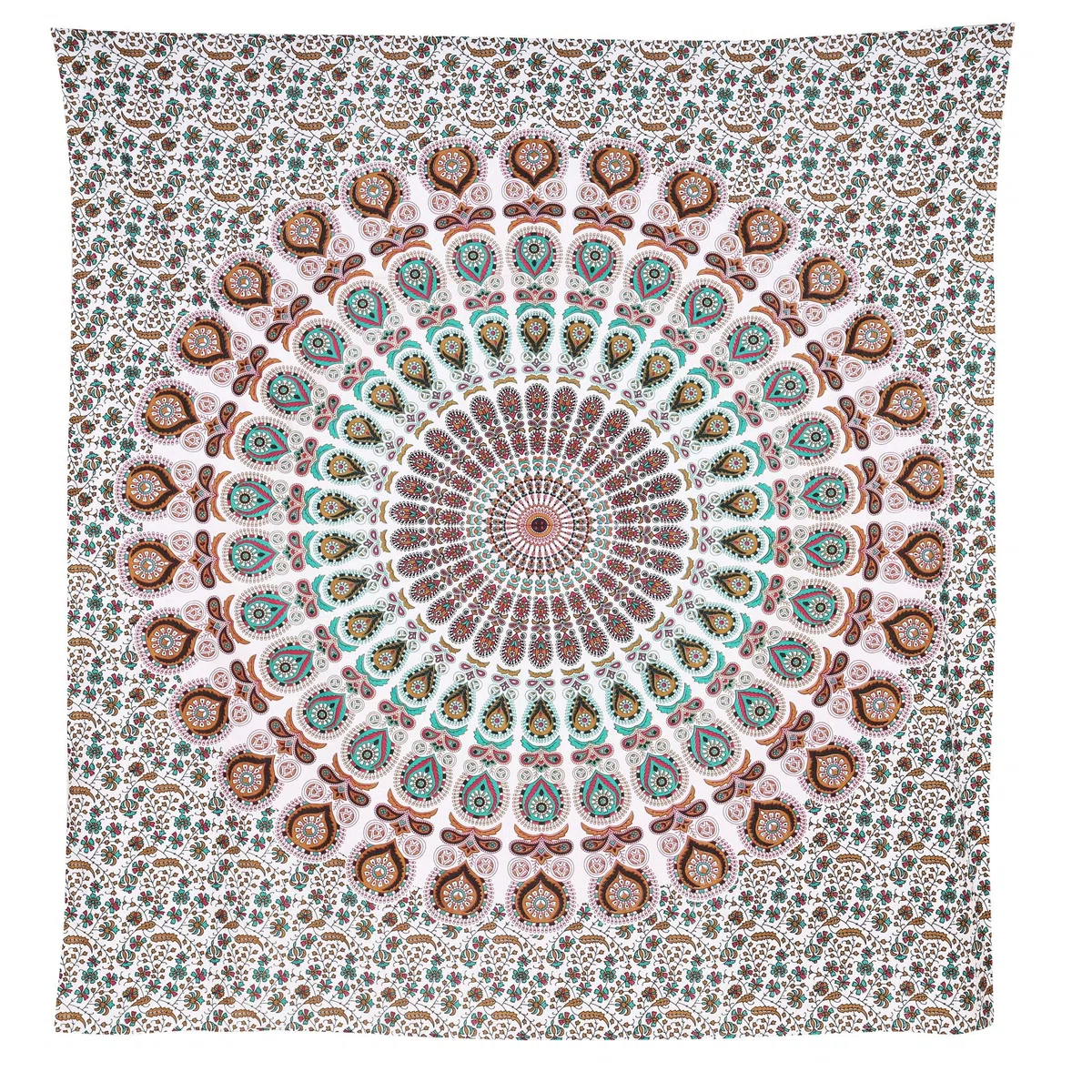 Bless International Arazzo da appendere alla parete o per biancheria da letto, stile hippie indiano, bohémien, psichedelico, pavone, mandala (floreale oro, king size, 225 x 265 cm)