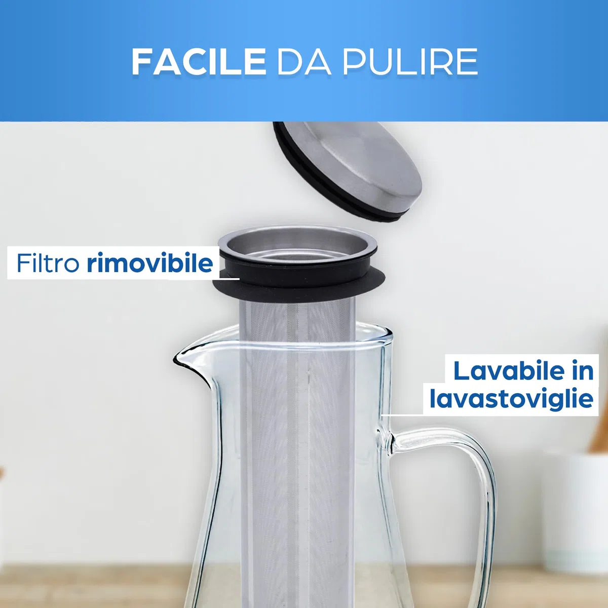 ORINKO® Caraffa Vetro - Brocca in Vetro con Tappo per Acqua, Design Elegante per Tisane e Spritz - Caraffa Acqua Vetro con Coperchio per Frigo - Brocche Ideali per Ogni Occasione