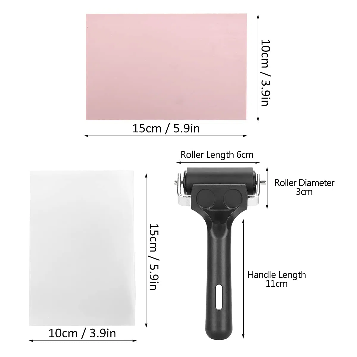 Kit per Creare timbri in Gomma, Set Completo con Rullo da Stampa 6 cm, 6 Testine Incisione, 2 Gomme, 5 Fogli Bianchi per Scrapbooking, Cartoline, Artigianato