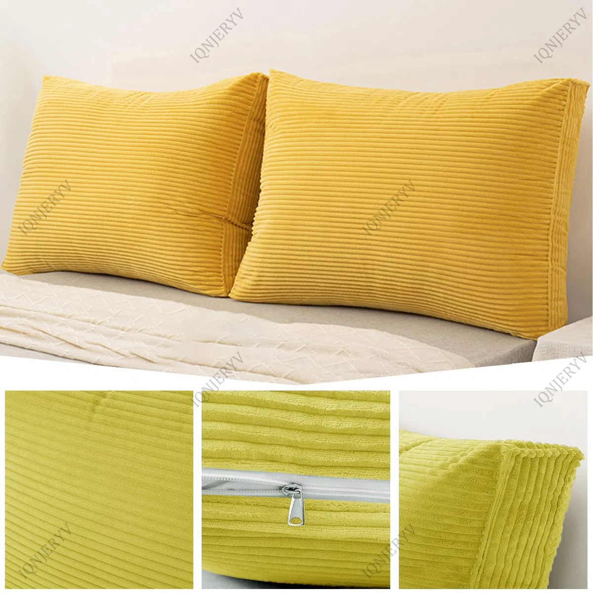 Generico Grande Cuscino da Lettura Testata Letto Velluto a Coste, Schienale Supporto Lombare per Divano Letto Castello, Cuscino Cuneo Sfoderabile Lavabile, Arredo Adulti(Giallo,60x55cm 1pc)