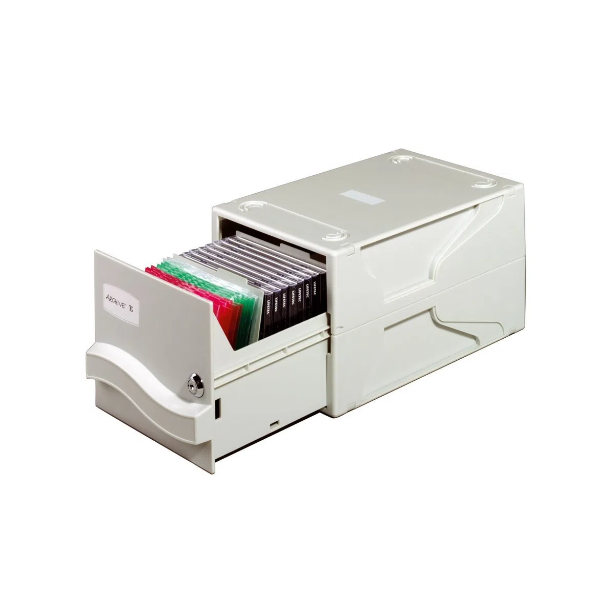 Durable 525610 - Multimedia Box I, cassettiera per archiviare 26 CD/DVD con custodia o 136 dischi da 3,5, 5 divisori, 195x165x325 mm, grigio