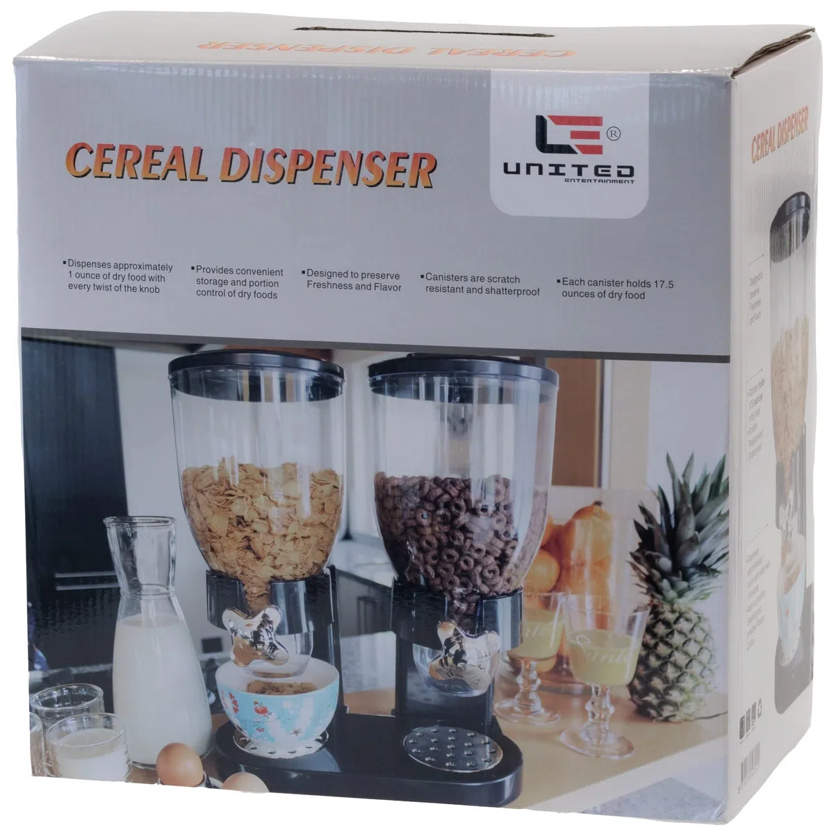 United Entertainment - Dispenser per cereale, Corn Flakes e Cerealiera Doppia Argento