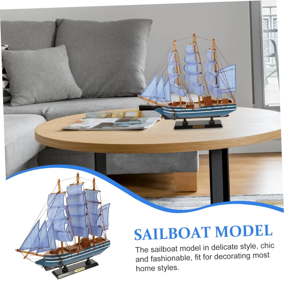 ULDIGI Modellino di Barca a Vela in Legno Leggero e Portatile, Decorazione Chic per Interni Stile Delicato e Forma Vivace, per Arredamento Casa
