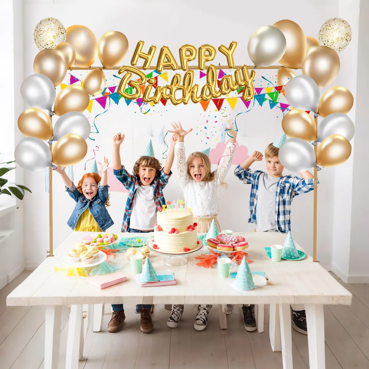 Arco da Tavolo Regolabile, Kit Quadrato con Arco per Palloncino da 120 a 260 cm, Supporto per Binario da Tavolo per Natale, Matrimonio, Compleanno, Decorazione per Feste, Decorazione per Anniversario