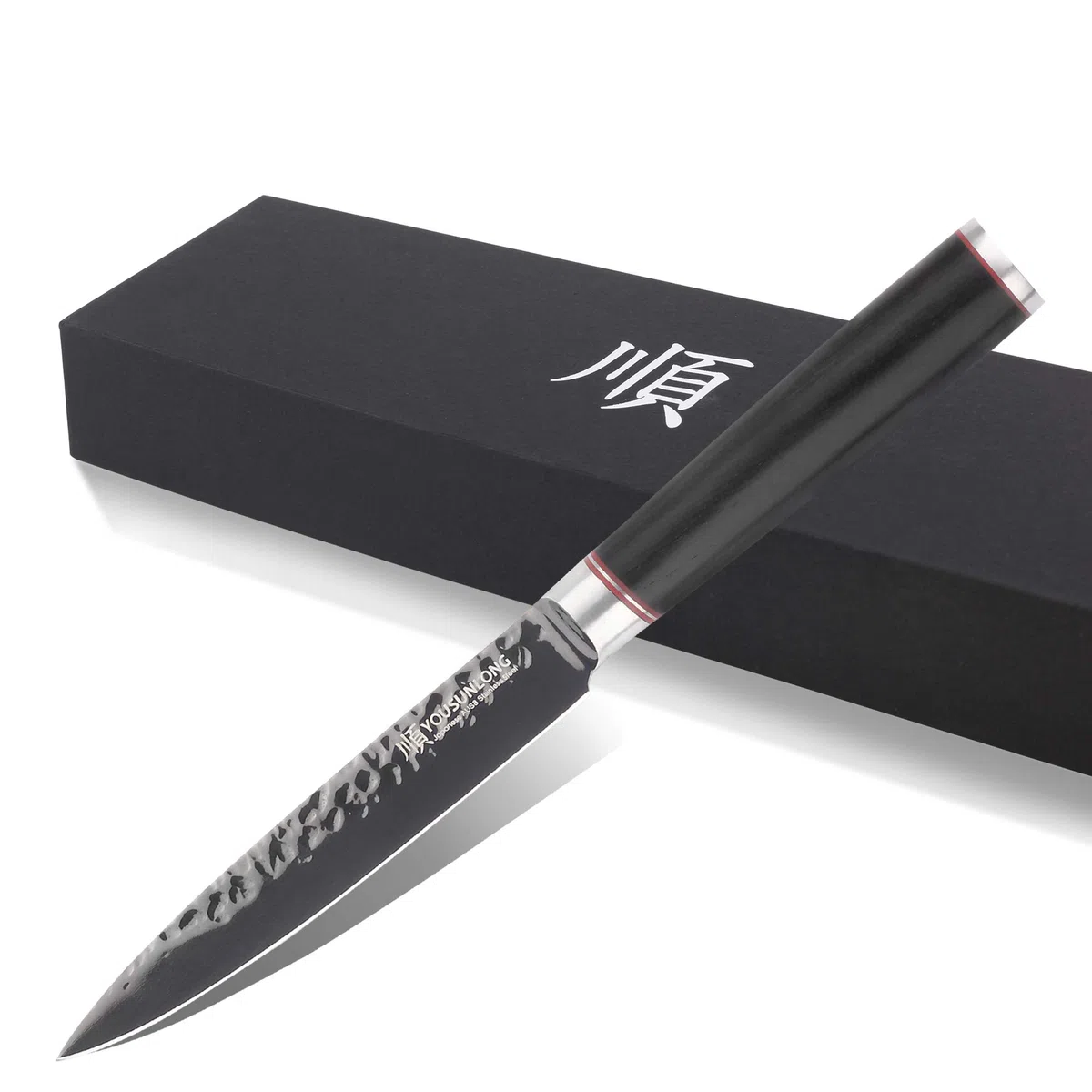 YOUSUNLONG Coltello Multiuso da Cucina Coltello Multiuso da 5 Pollici - Acciaio Giapponese AUS8 martellato - Acciaio HRC - Manico in Legno di Piombo