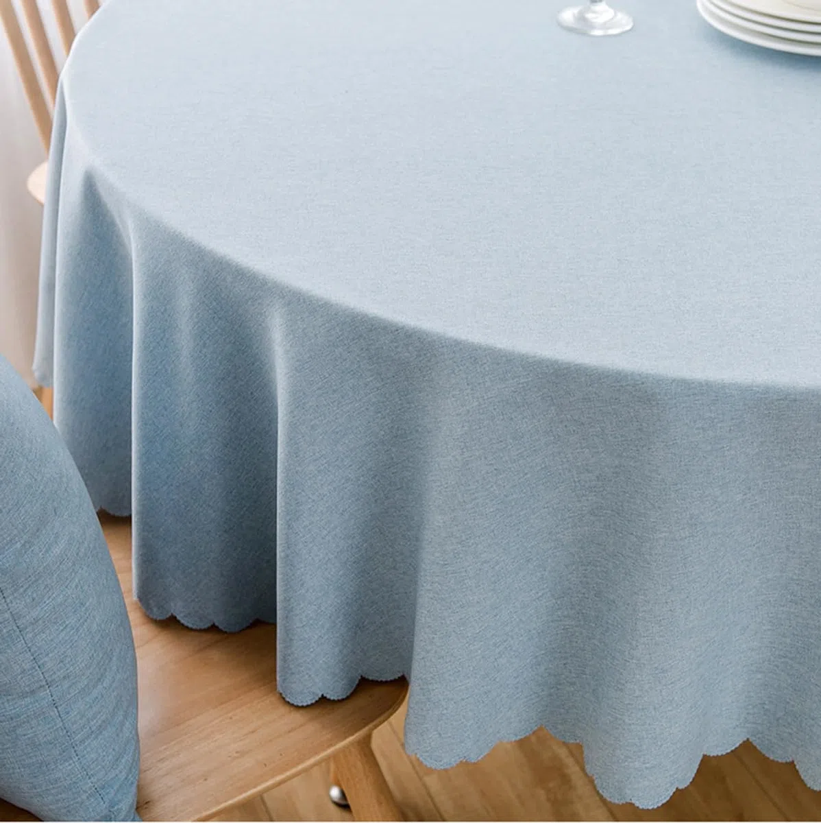 Tovaglia rotonda antimacchia Adatto per tavoli da pranzo, tavolini da caffè, Azzurro Diametro 160 cm