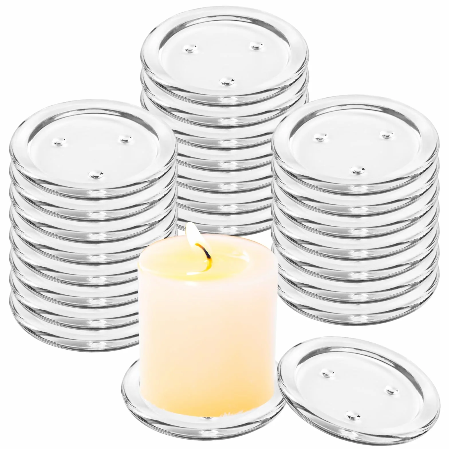 24 portacandele in vetro da 10 cm, sottobicchieri rotondi in vetro per candele, sottobicchieri in vetro, piatti di candela trasparenti per candele, spa, matrimoni, feste, decorazioni per la
