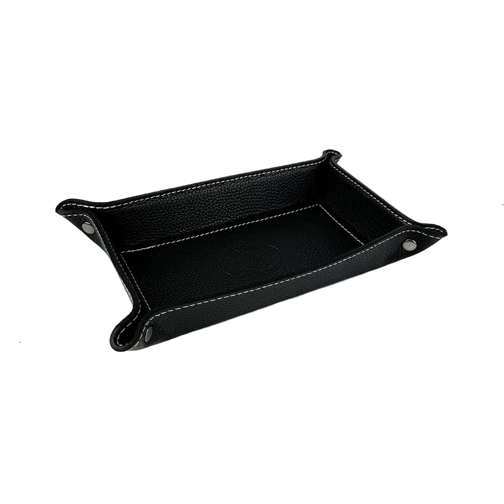 FrasiBags Svuotatasche Design Moderno in Vera Pelle Made in Italy, Vassoio Portaoggetti Ingresso, Svuota Tasche da Ingresso Organizer Scrivania Rettangolare Medio (Nero/Nero)