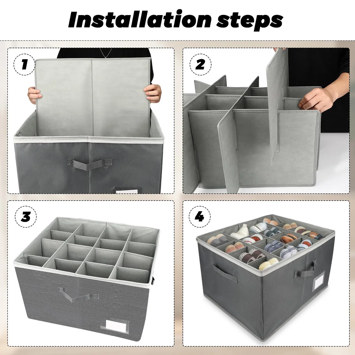Organizer Scarpe per Armadio, Portascarpe per 16 Paia, Scatola Scarpiera, Organizer per scarpe, Scarpiera Salvaspazio, Porta Scarpe con Supporto Inferiore e Manici Rinforzati, Grigio