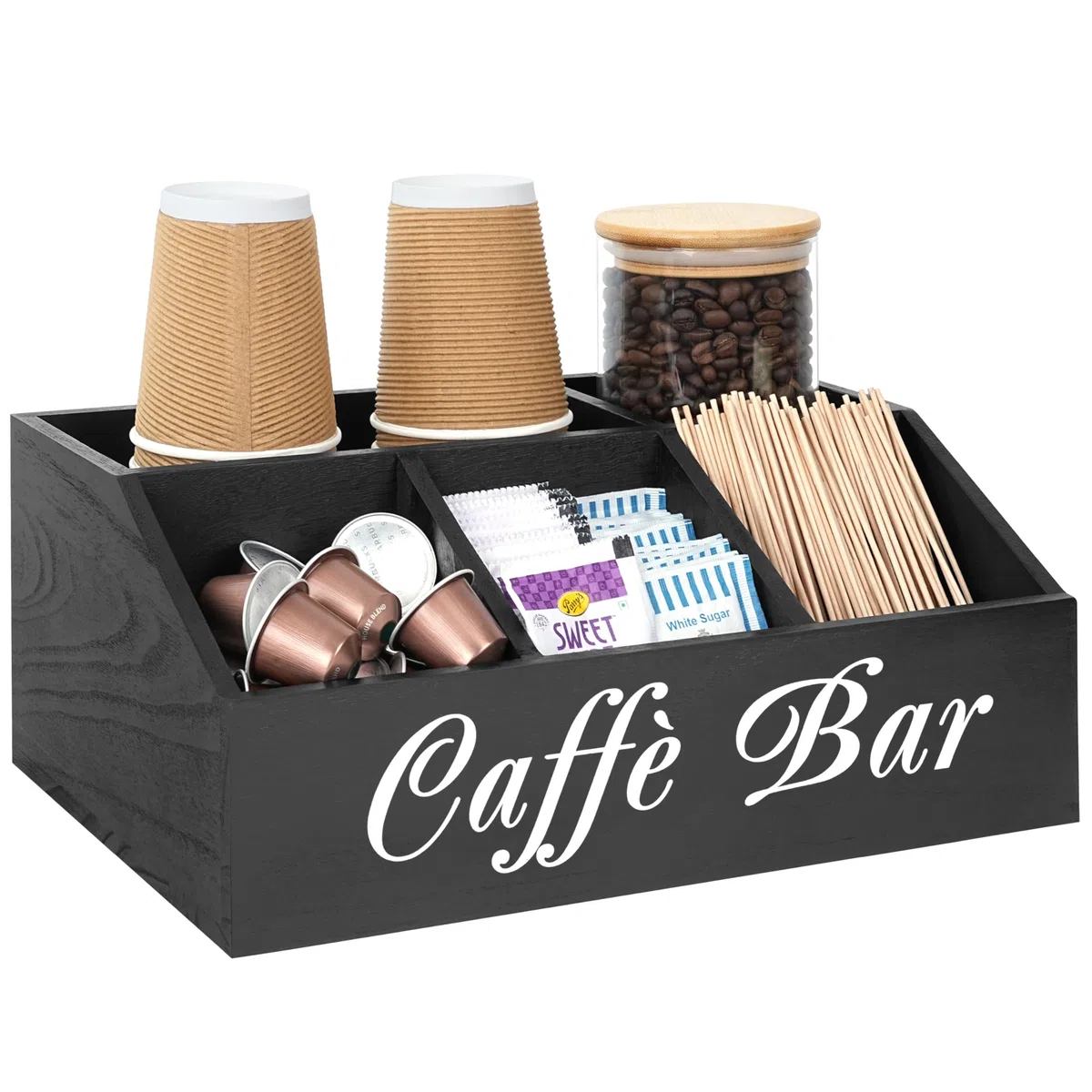 Winter Shore Organizer Caffe da Banco in Legno - Postazione Caffe Moderna per Ufficio - Angolo Caffe Cucina - Coffee Station per Pausa Caffè e Spuntini