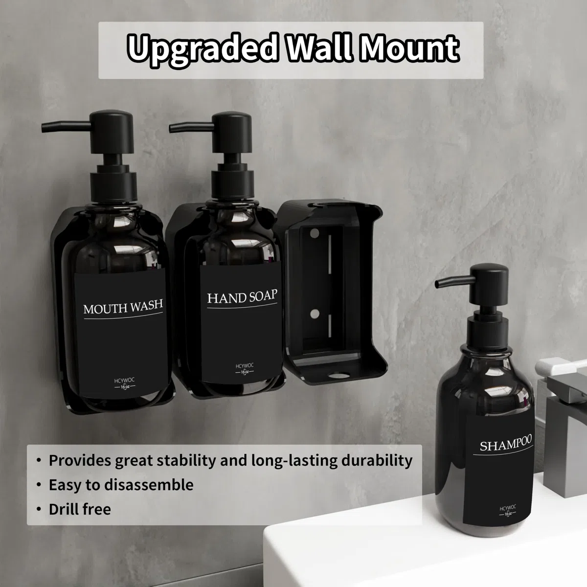 Dispenser per shampoo e balsamo, dispenser di sapone da doccia con 16 etichette impermeabili, dispenser per shampoo per parete doccia, dispenser per doccia a 3 camere senza trapano, 500 ml,