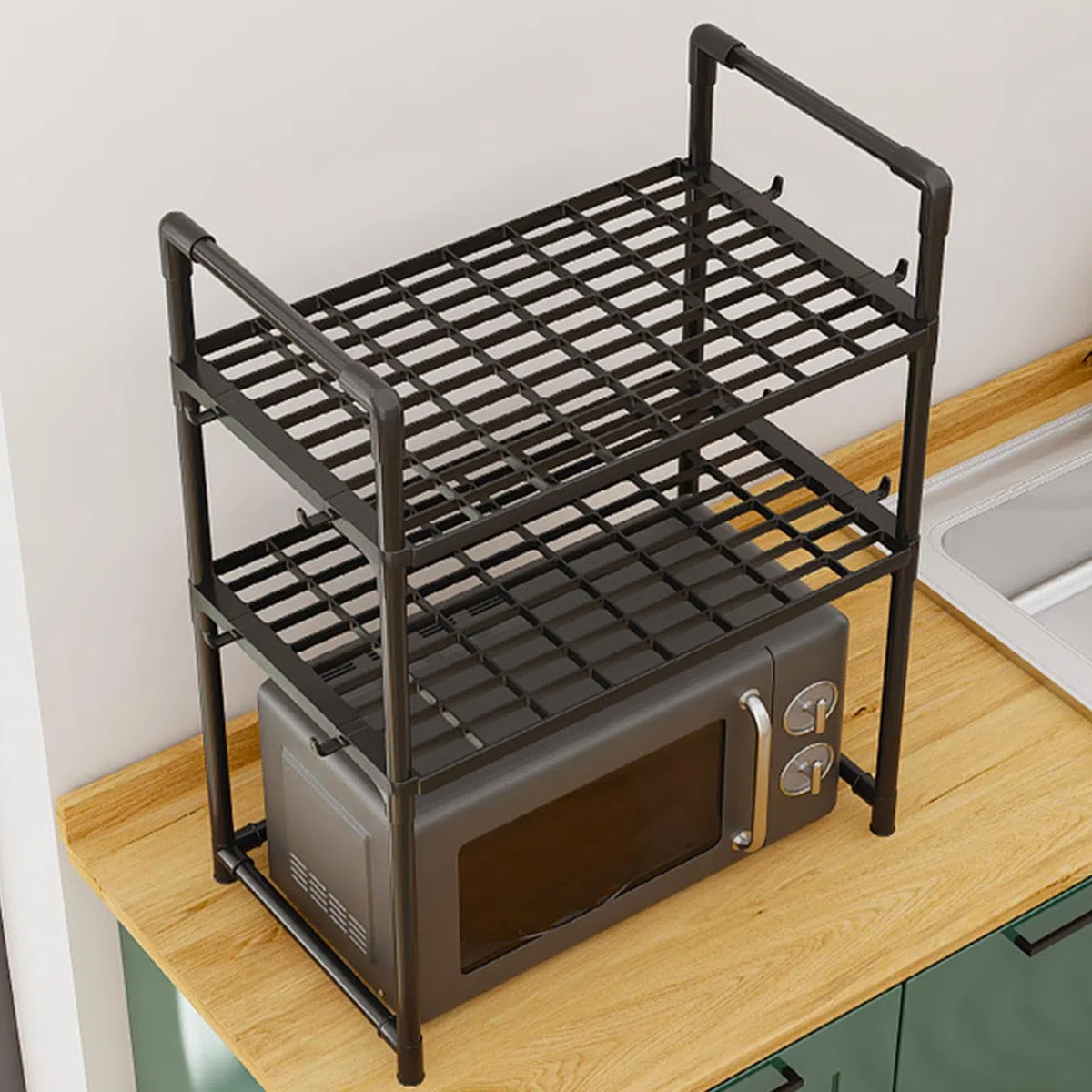 Scaffale Per Forno A Microonde, 2/3 Livelli Mensola Ripiano Della Cucina, Scaffale Per Forno A Microonde Da Appoggio, Mensola Microonde Salvaspazio Con Ganci, Microonde Cucina Organizzatore Ripiani