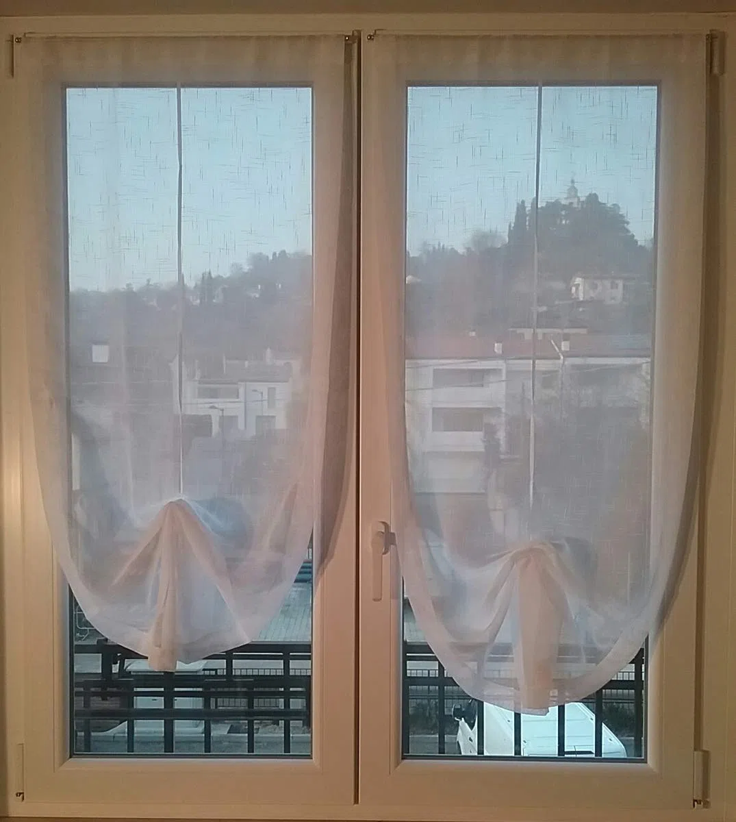 Coppia Tende a Pacchetto Tendine Regolabili per Finestra a Vetro Misura 45x150-60x150-90x150 cm-Colore Bianco (B - bxh 60x150 cm)