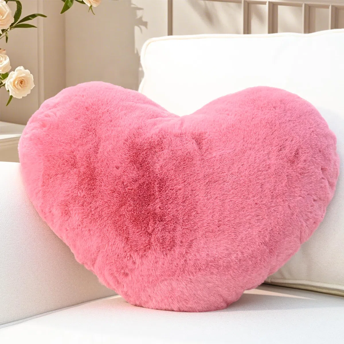 Cuscino Cuore Rosa Brillante, Cuscini Decorativi, Cuscino a Forma di Cuore Grande, Cuscini Divano Peluche, Cuscini Letto, Decorazioni Camera da Letto Bambini, 38 x 48 cm