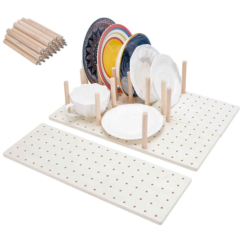 UNICRAFTALE 3 Set Pannello Perforato In Legno Organizzatore Cassetto Vassoio Regolabile Con 24 Tasselli Per Stoviglie Pentole Utensili Da Cucina