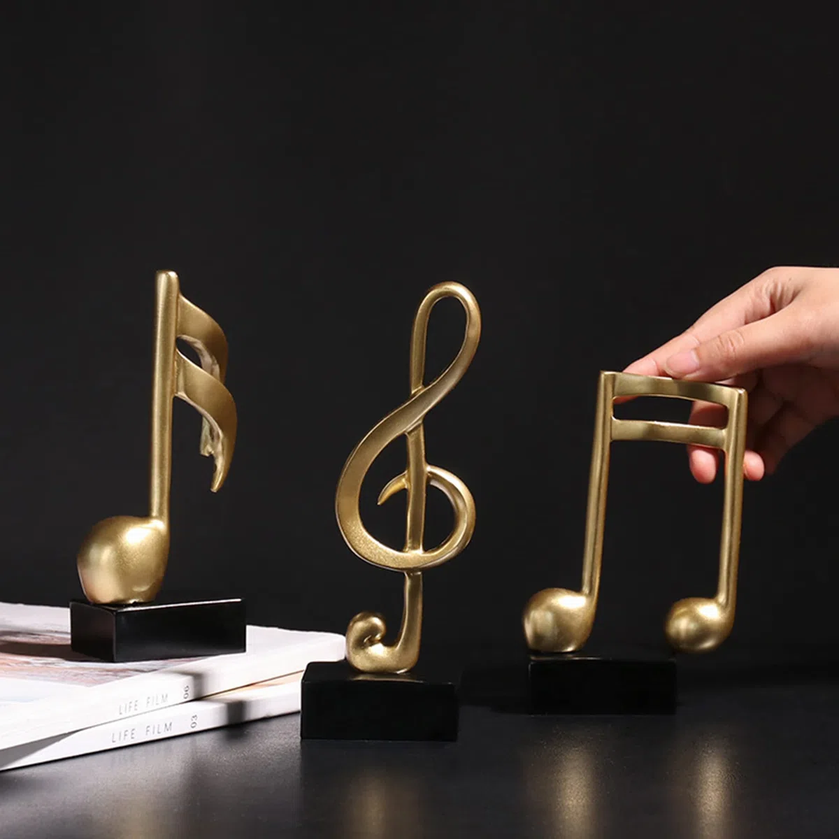 CINY 3 Pezzi Di Musicale Statua Musica Nota Ornamento Scultura, Decorazione Musicale, Set Di Sculture Musicali In Resina Per Regali Di Pianoforte Da Casa Souvenir Regalo Resina, Oro