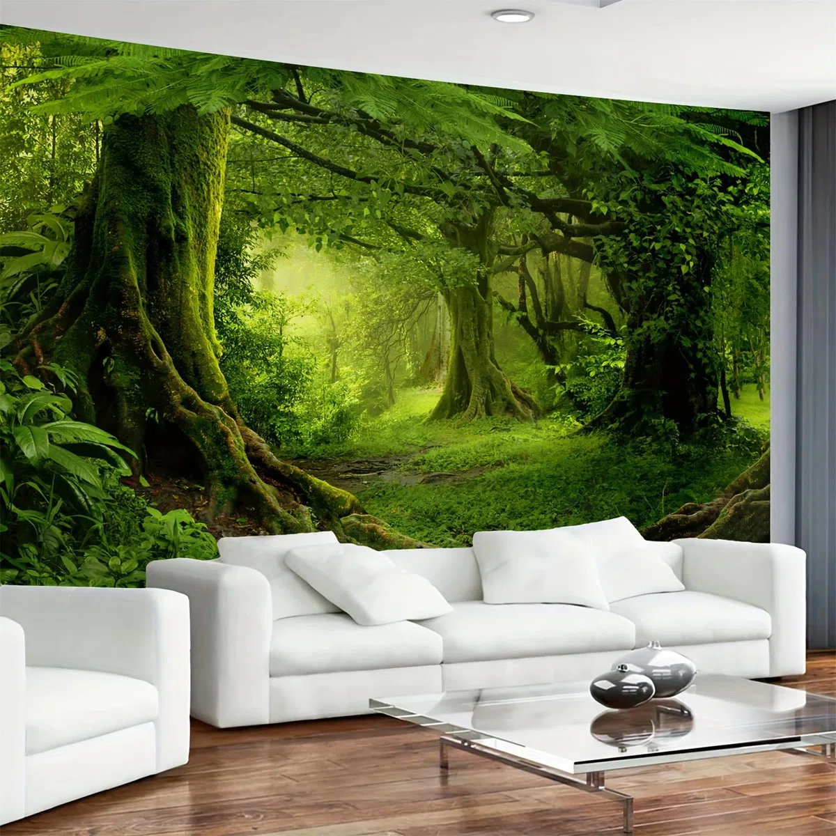 Arsey Arazzo da parete con albero e foresta, decorazione da parete, decorazione per camera da letto, verde, extra grande, 300 x 180 cm