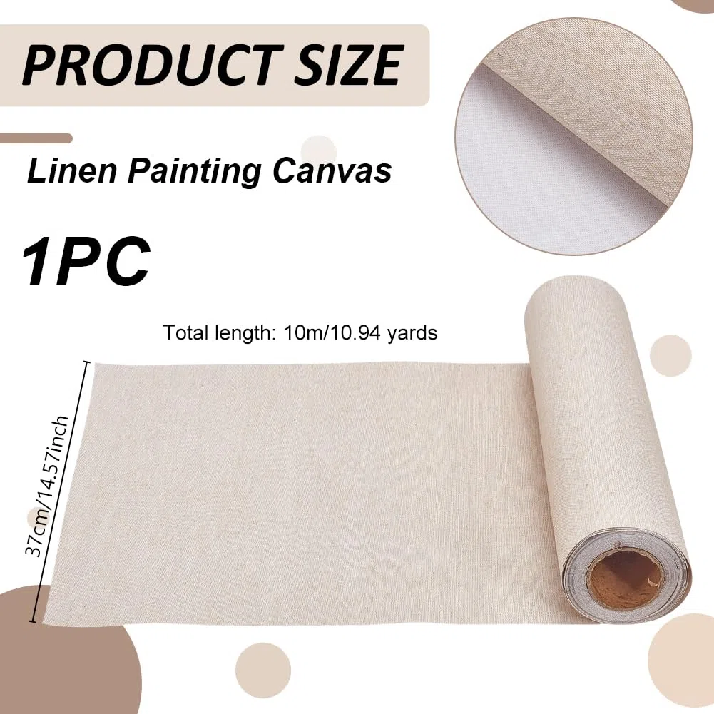 OLYCRAFT 10mx37cm Rotolo di Tela di Lino Tessuto di Tela di Lino Naturale Rotoli di Tele Flessibili con Superficie Uniforme Tele per Dipinti per Decorazioni Fai da Te con Sfondo Pittura A Olio