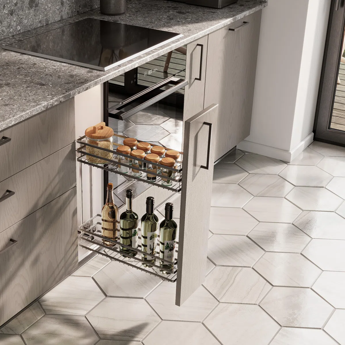 GTV Cestello Estraibile per Cucina MOVIX, 2 Ripiani, Montaggio Laterale, Portata 15 kg, per Mobile Base da 150 mm, profondità 478 mm, Finitura Cromo