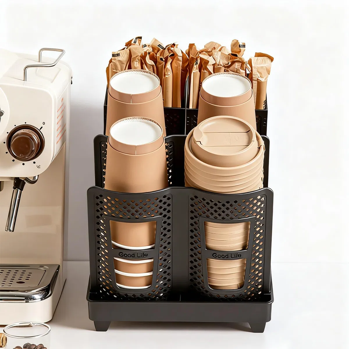 Organizer Angolo Bar per Casa e Ufficio Organizzatore Caffetteria per Bicchieri e Accessori Dispenser da Caffè per Bar Banconi e Sala Relax (Nero)