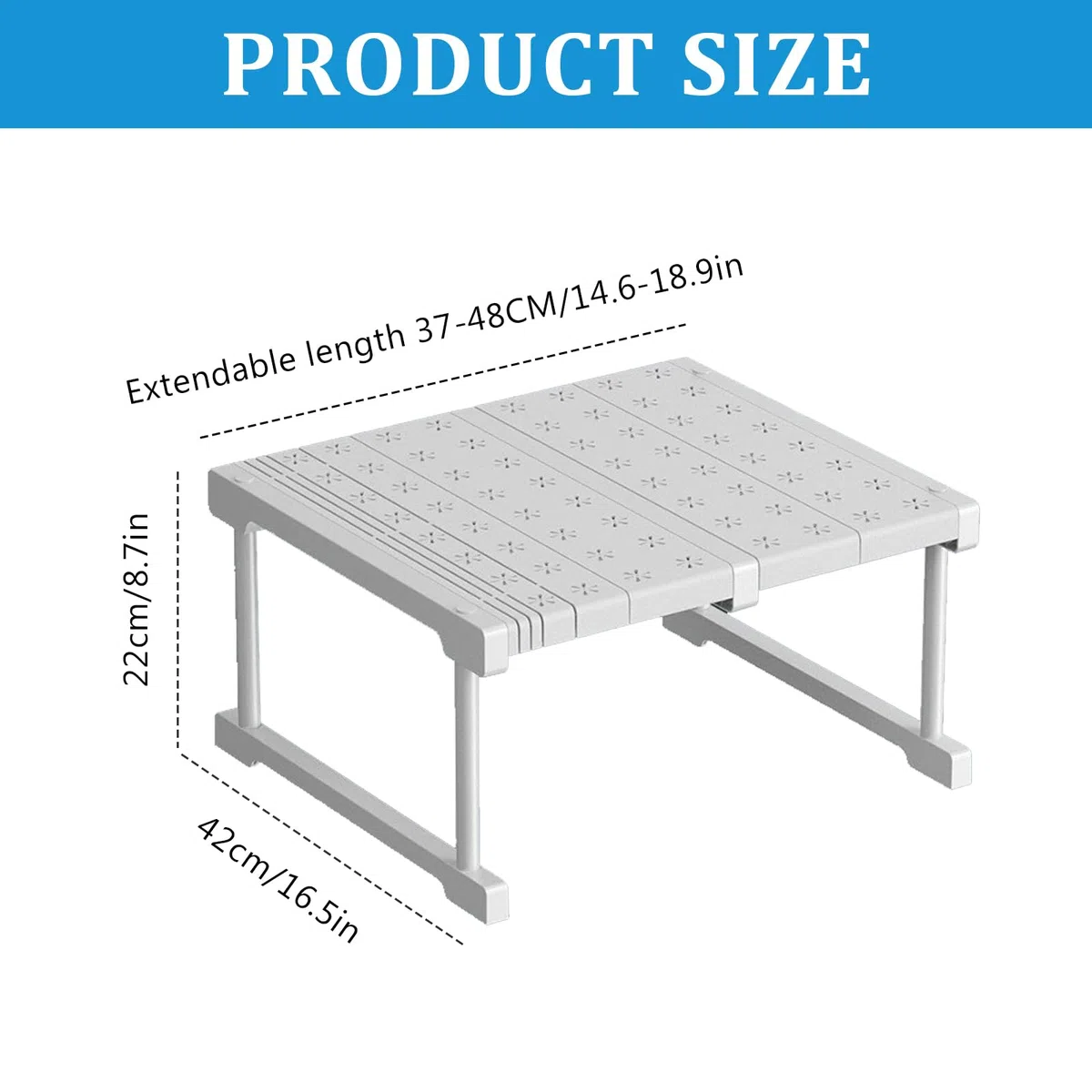Organizzatore per armadio impilabile, sistema di scaffali regolabili senza foratura, struttura in metallo bianco, per armadio, cucina, risparmio di spazio per bagno (lunghezza 37-48 cm)