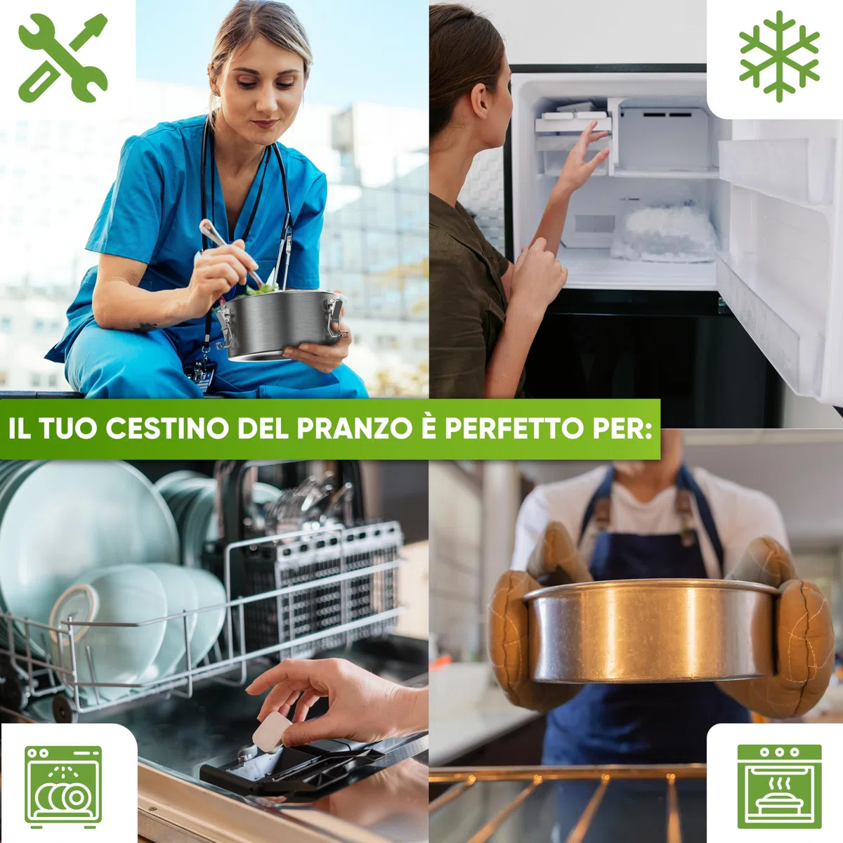 Blockhütte Portapranzo, Lunch Box Acciaio Inox Rotondo I 1800ml I Lunchbox con Cucchiaio e due Guarnizioni, Porta Pranzo Ermetico, Bento Box a Prova di Perdite, Contenitore Pranzo, Portavivande