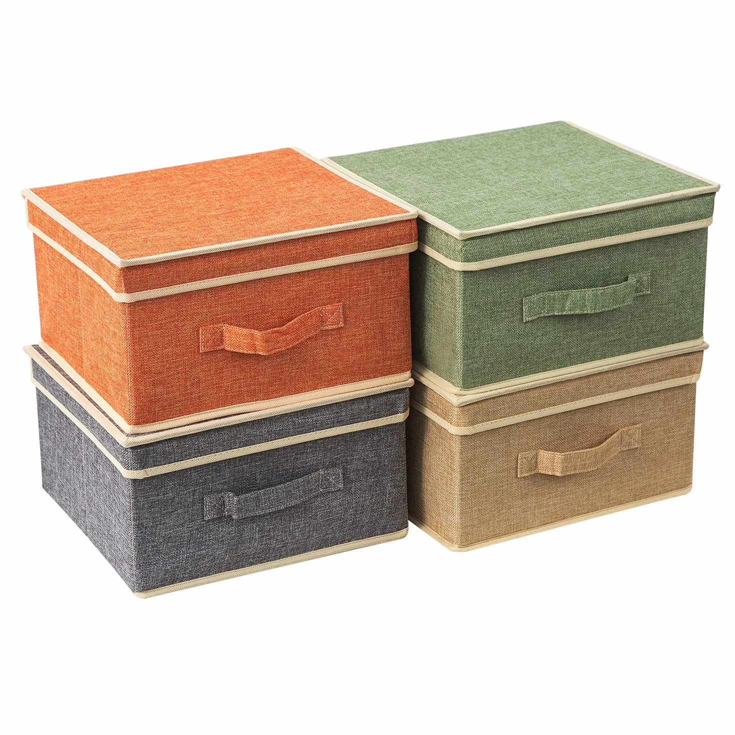 BrilliantJo Scatole portaoggetti con Coperchio, cestello Porta Abiti Pieghevole con Manico per Giocattoli, Libri, Armadio, Camera da Letto, casa, 33,5 * 31,75 * 17,5cm, 4x Colori dell'arcobaleno