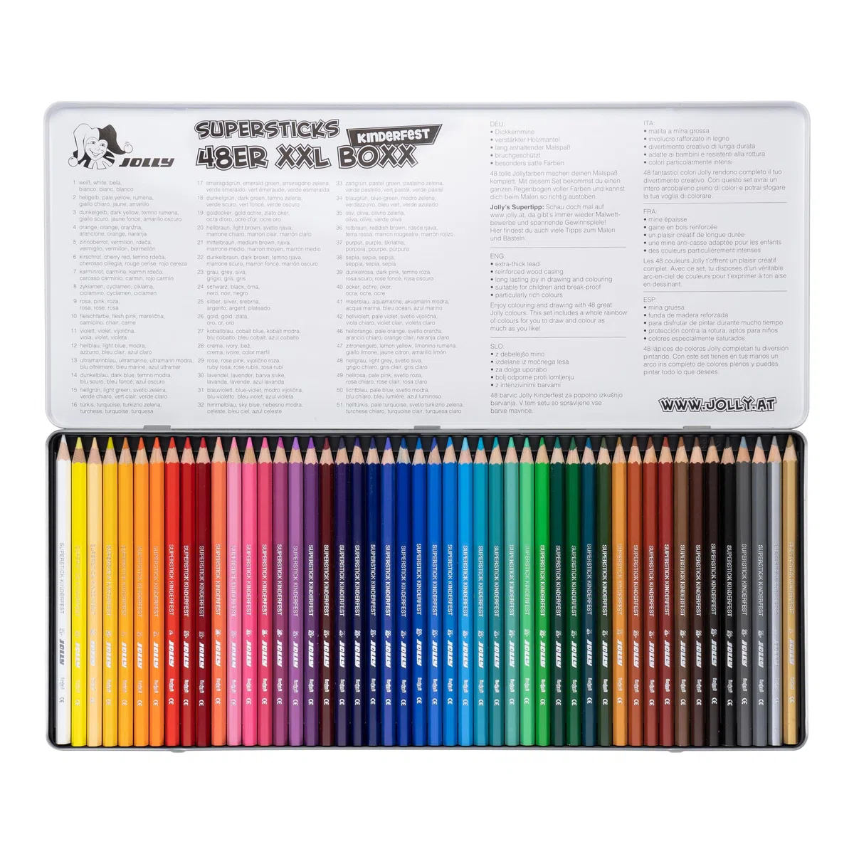 Jolly XXL Box 3000-0494 - Scatola in metallo con 48 pastelli, multicolore