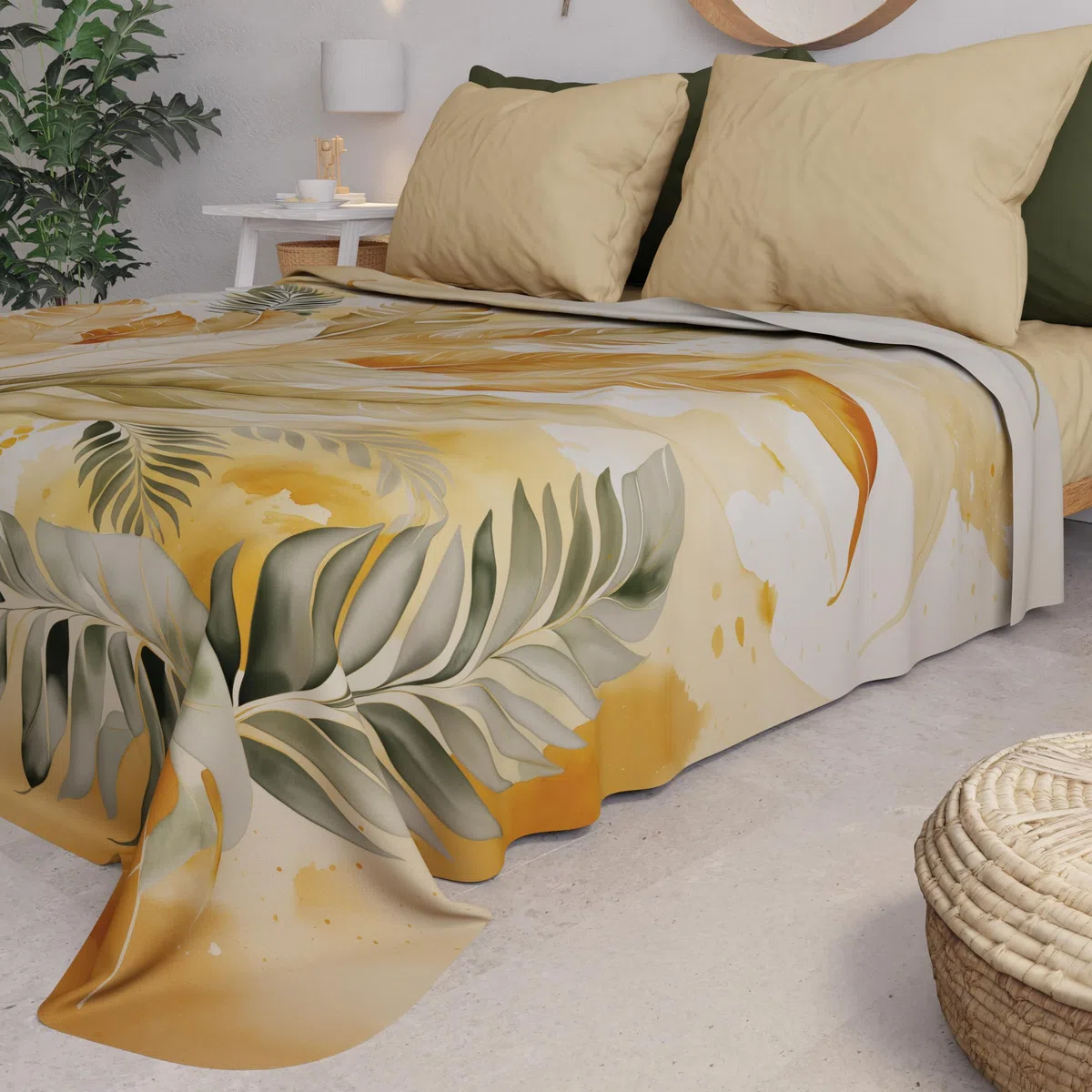PETTI Artigiani Italiani - Telo Arredo Copridivano Copritutto in Microfibra 180x270 cm, Fantasia Palma Oliva | Multiuso per Divani, Copriletto e Copritavolo | Telo Protettivo Lavabile