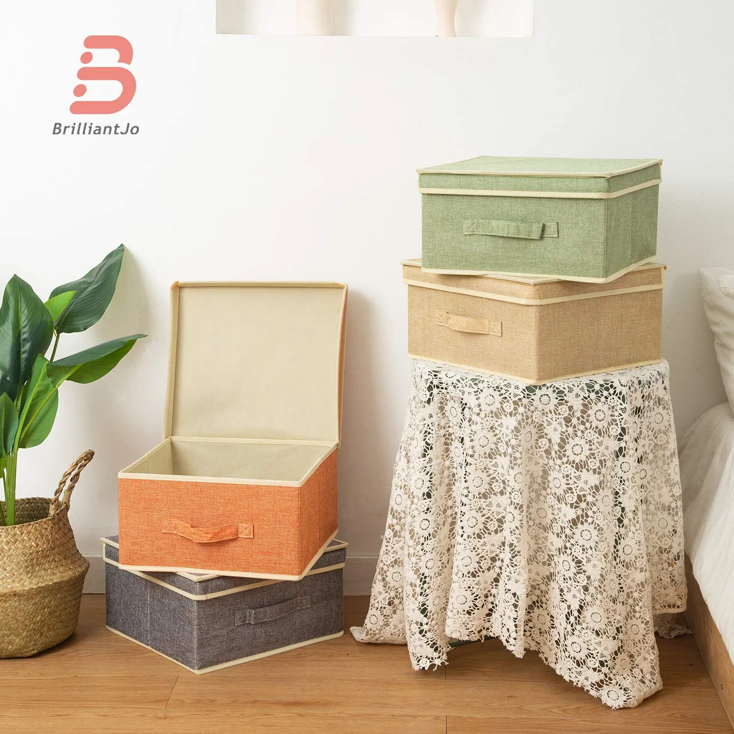 BrilliantJo Scatole portaoggetti con Coperchio, cestello Porta Abiti Pieghevole con Manico per Giocattoli, Libri, Armadio, Camera da Letto, casa, 33,5 * 31,75 * 17,5cm, 4x Colori dell'arcobaleno