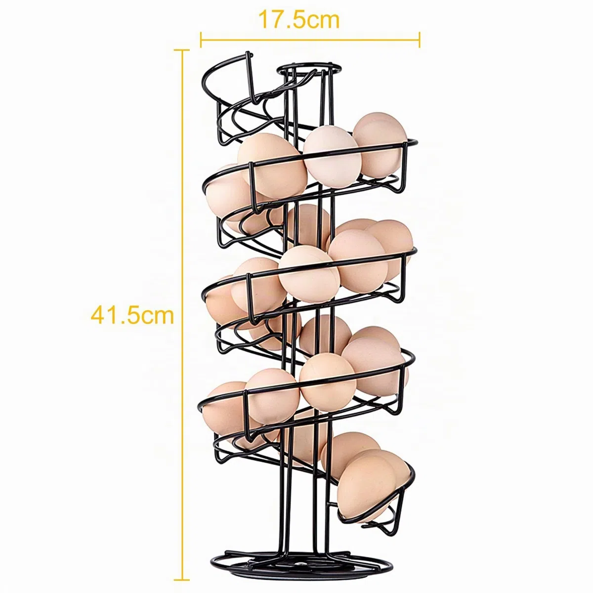 Toplife Porta Uova in Acciaio a Spirale, Portauova Salva Spazio per Cucina, Contenitore Uova Circa 30-36 Uova, Nero