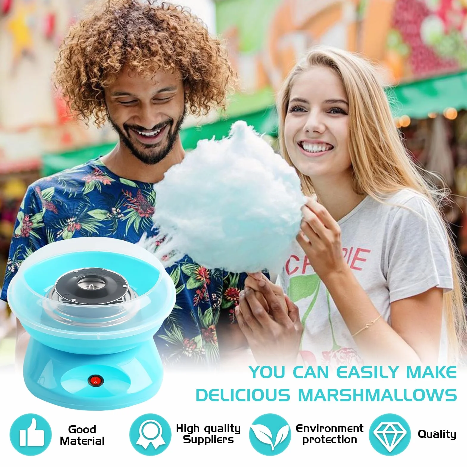 Macchina per Zucchero Filato, Cotton Candy Machine 450 W, Macchina Zucchero Filato, Zucchero Filato Macchina Con Misurino, Bastoncini Di Zucchero in Plastica E Dieci Bastoncini(Azul)