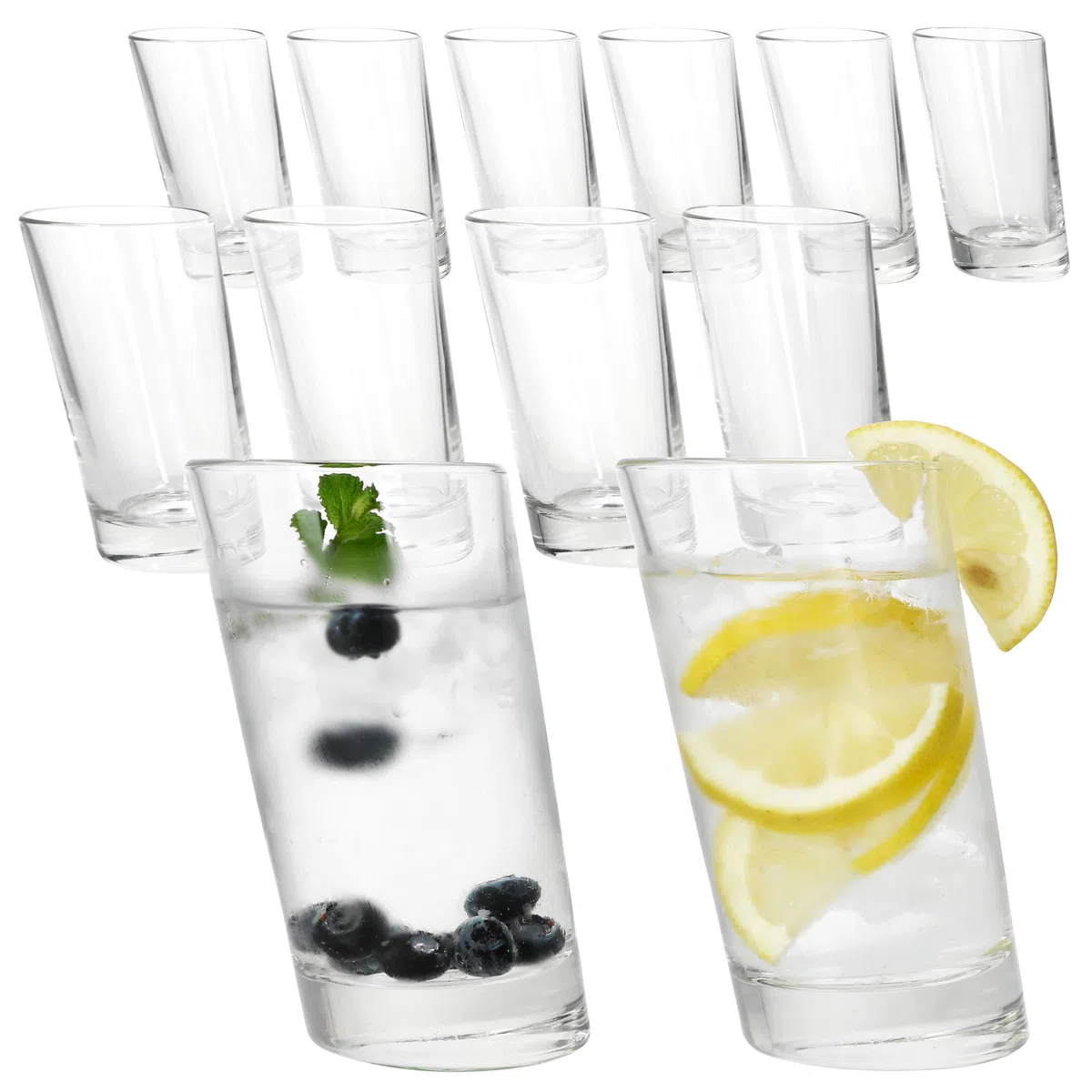 MamboCat Set di 12 bicchieri da long drink Pisa, 270 ml, 12 persone, bicchiere alto obliquo con fondo pesante per acqua, succhi di frutta, caffè, cocktail & Co.