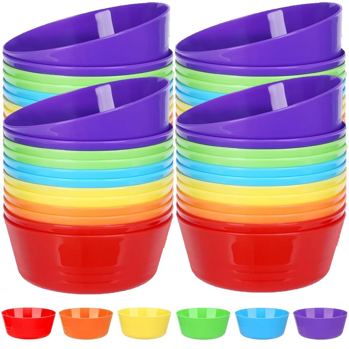 LATERN 48 ciotole di plastica riutilizzabili, 300 ml, infrangibili in plastica per bambini, microonde e lavabili in lavastoviglie, per cereali, zuppe, spuntini, insalata di frutta (6 colori)