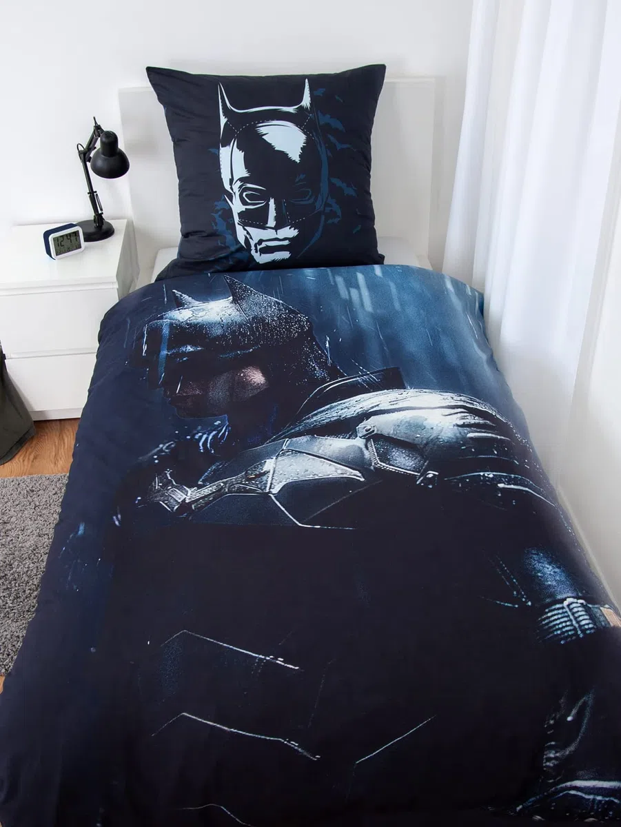 Batman Set di Biancheria da Letto, Federa 80x80 cm, Copripiumino 135x200 cm, con Cerniera di qualità, 100% Cotone, Renforcé