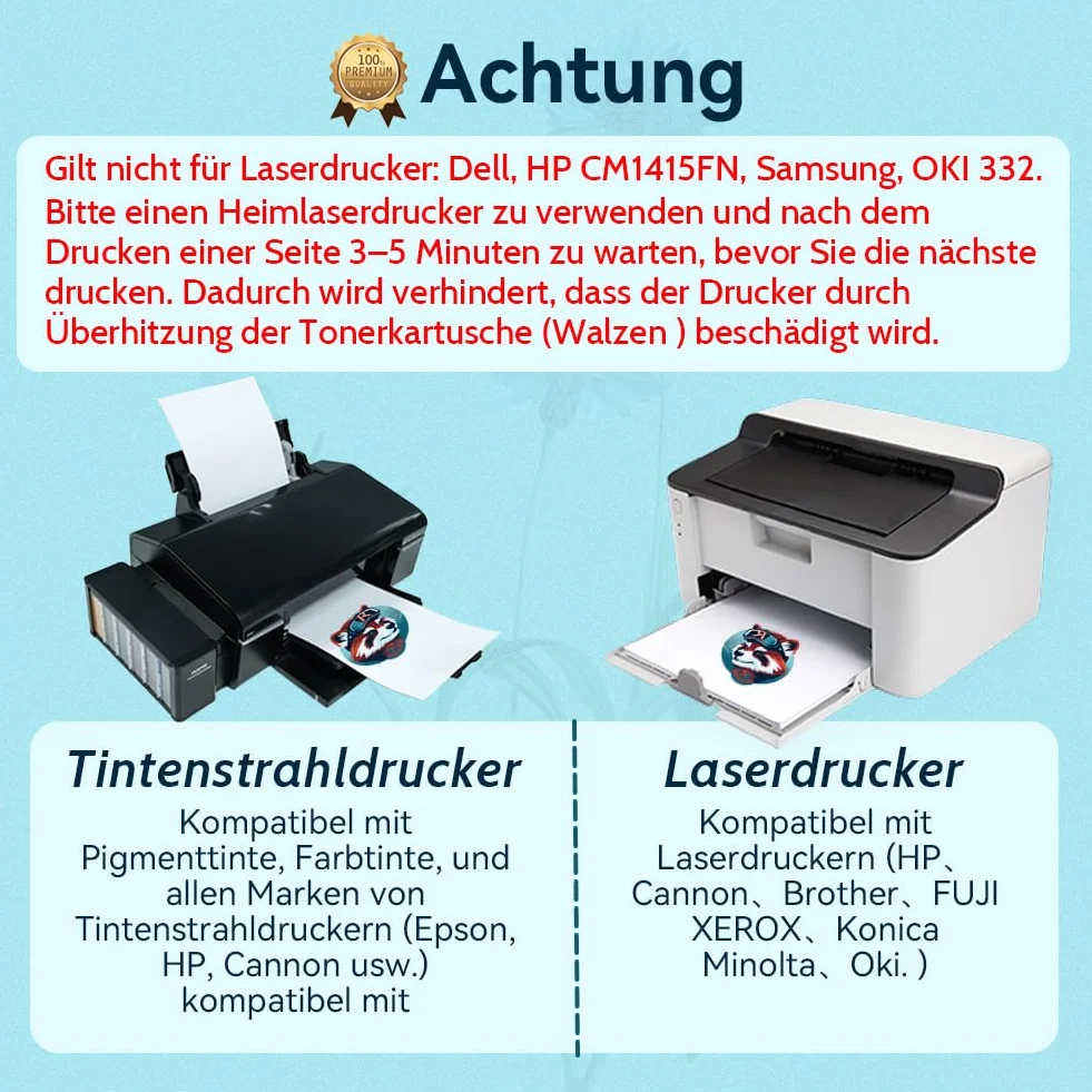 TransOurDream 40 X A4 + 4 A3, carta di trasferimento a getto d'inchiostro/laser, pellicola di trasferimento per stampanti a getto d'inchiostro, stampante laser, pellicola stampabile per magliette