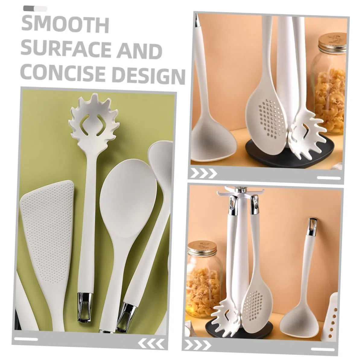 SMASOLO Cucchiaio per Spaghetti in Silicone Bianco Resistente al Calore Design Semplice e Linee Morbide, Facile da Trasportare per Servire Pasta e Noodles